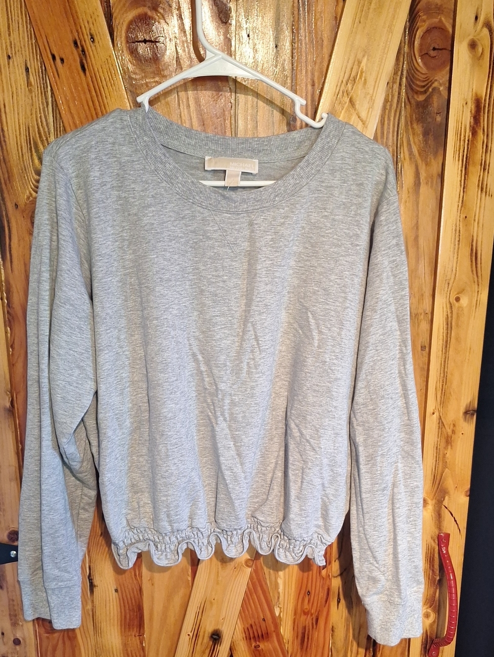 Michaels Kors Womens Large Long Sleeve Gray Sweatshirt Cinched Waist NWOT
